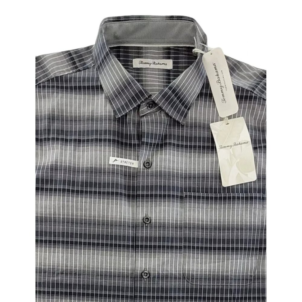Tommy Bahama Men's Small Fog Grey Lazlo Ombre Stripe Silk Blend Shirt - Picture 3 of 9